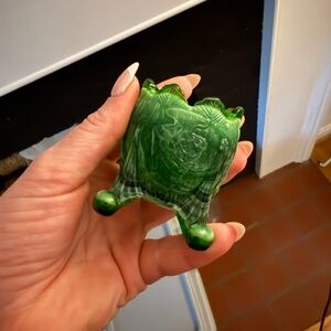Green Slag Glass Toothpick Holder
